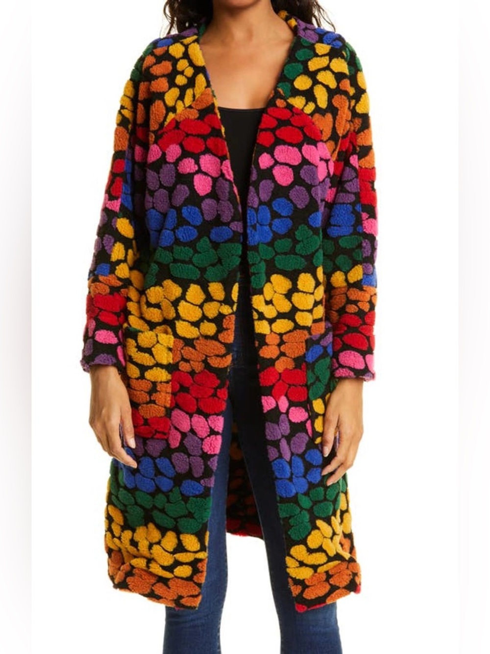 Farm Rio Rainbow Leopards Fleece Duster Cardigan size S NWT